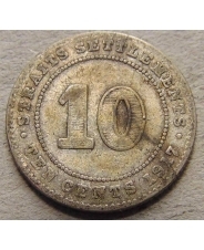 Стрейтс Сеттлементс 10 центов 1917 Ag
