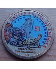США 1 доллар 2013 года  Сакагавея Индианка Волк  цветная эмаль