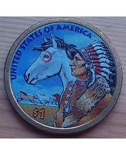 США 1 доллар 2012 года  Сакагавея Индианка Лошадь  цветная эмаль