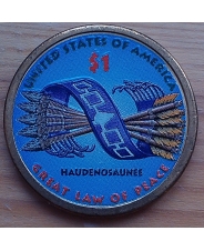 США 1 доллар 2010 года  Сакагавея Индианка Стрелы цветная эмаль