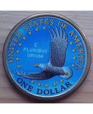 США 1  доллар 2000 года  Сакагавея Индианка орел   цветная эмаль 