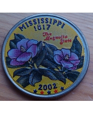 США 25 центов 2002 год  Штаты и Территории  -  Миссисипи цветная 
