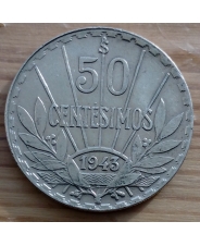 Уругвай 50 сентесимо 1943 Ag