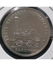 Германия, ГДР 5 марок 1988 г. 1-я немецкая железная дорога. Паровоз. Саксония. UNC