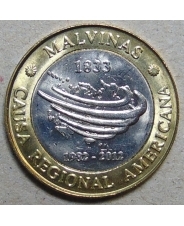 Аргентина  2 песо 2012 30-летие Южно-Атлантической войны 1982-2012 Мальвинские острова UNC