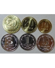 Таджикистан Набор 6 монет 10, 20, 50 дирам, 1, 3, 5 сомони 2020 UNC. арт. 497